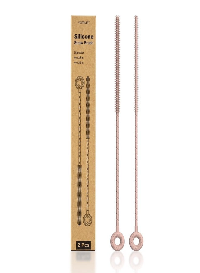 YOTIME Silicone Straw Cleaner Brush, 2 Pcs Reusable Straw Brush(6mm+9mm) for Cleaning Narrow & Wide Straws, Tumblers, Pink - Image 1