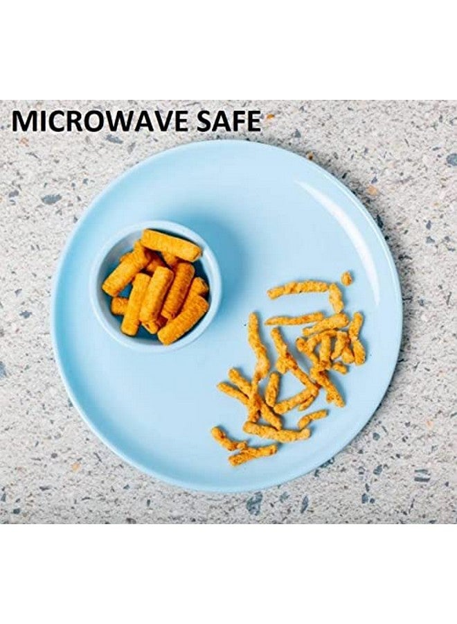 Everbuy Plastic Unbreakable Round Microwave Safe Full Dinner Plates - Aqua Blue (Set of 4 Plates & 4 Bowls) - Image 4