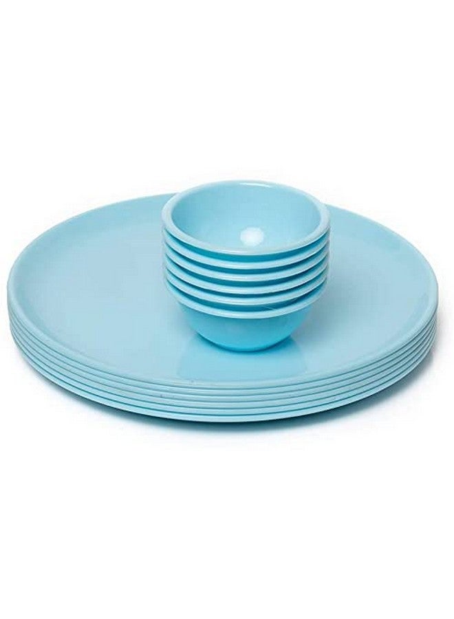 Everbuy Plastic Unbreakable Round Microwave Safe Full Dinner Plates - Aqua Blue (Set of 4 Plates & 4 Bowls) - Image 3