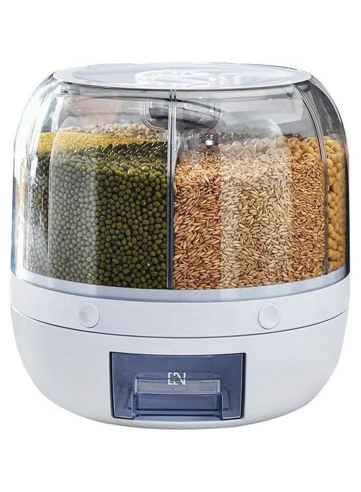 Rice Dispenser 6 Grid Rice Storage Container, Rice & Grain Storage Container, Rotating Grain Storage  Dispenser 6 Grid Clear  Dispenser with Airtight - Image 1