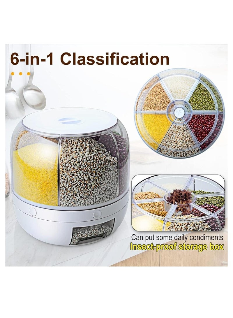 Rice Dispenser 6 Grid Rice Storage Container, Rice & Grain Storage Container, Rotating Grain Storage  Dispenser 6 Grid Clear  Dispenser with Airtight - Image 2