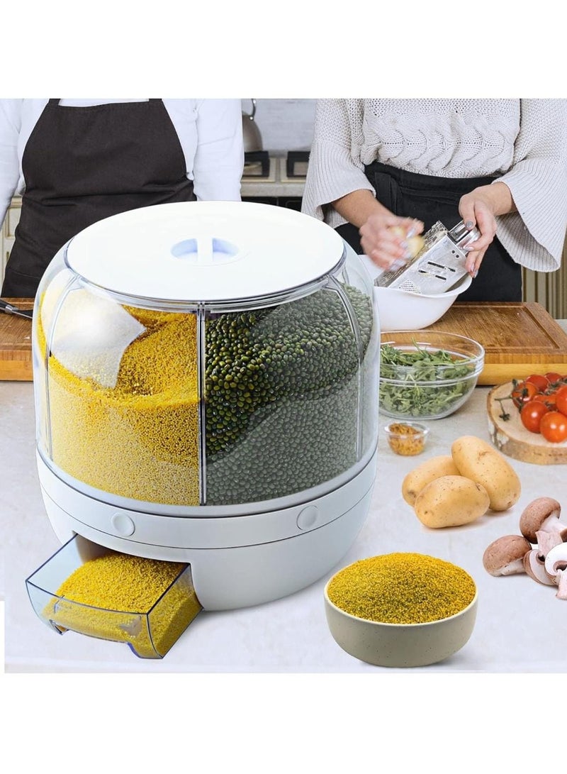 Rice Dispenser 6 Grid Rice Storage Container, Rice & Grain Storage Container, Rotating Grain Storage  Dispenser 6 Grid Clear  Dispenser with Airtight - Image 3