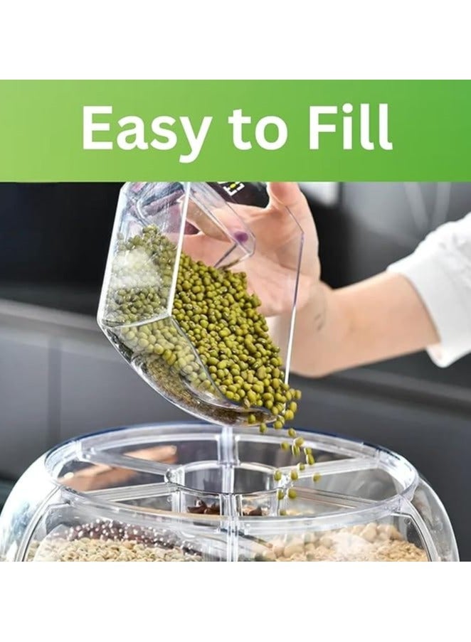 Rice Dispenser 6 Grid Rice Storage Container, Rice & Grain Storage Container, Rotating Grain Storage  Dispenser 6 Grid Clear  Dispenser with Airtight - Image 4