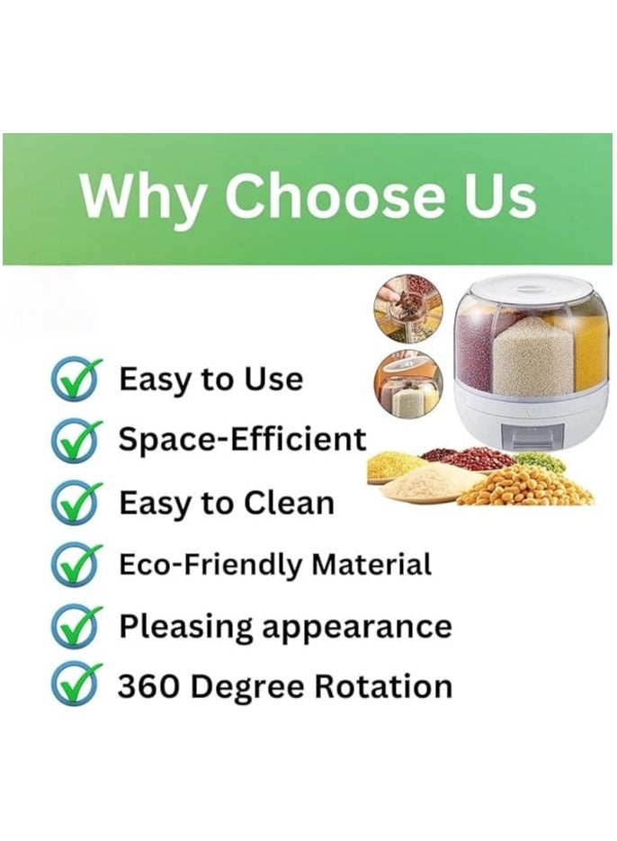 Rice Dispenser 6 Grid Rice Storage Container, Rice & Grain Storage Container, Rotating Grain Storage  Dispenser 6 Grid Clear  Dispenser with Airtight - Image 5