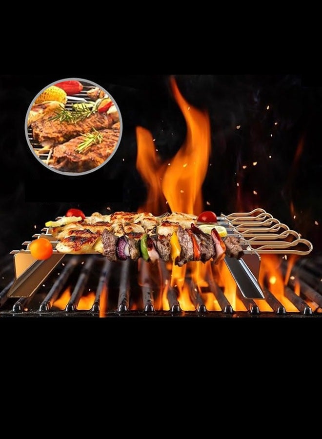 6Pcs Barbecue Skewers With Two Storage Bags, Stainless Steel Barbecue Skewers, Barbecue Skewers, Flat Barbecue Metal Skewers, Reusable Barbecue Skewers. - Image 3