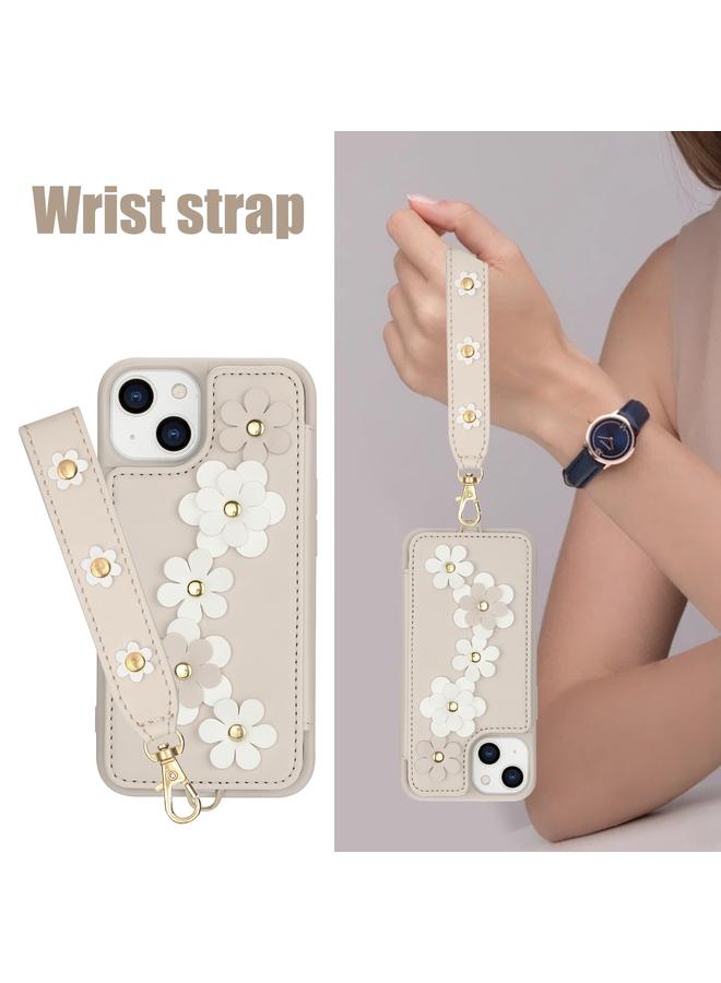 اس-توب جراب هاتف جلدي بتصميم زهور لهاتف iPhone 15 Crossbody - Image 3