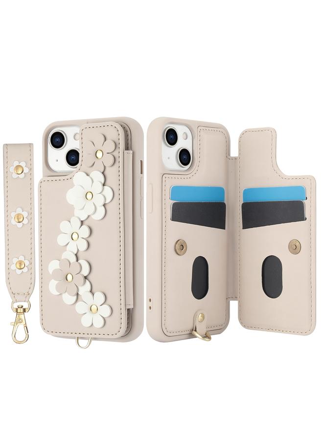 اس-توب جراب هاتف جلدي بتصميم زهور لهاتف iPhone 15 Crossbody - Image 2