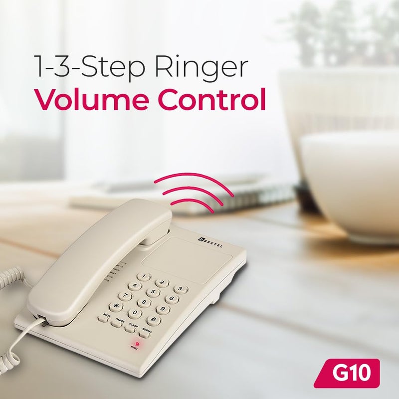 Beetel هاتف أرضي لاسلكي قابل للتوسيع G10 تم إطلاقه حديثًا، مع مؤشر LED للجرس، قابل للتثبيت على المكتب أو الحائط، تحكم في حجم الجرس بثلاث خطوات، وضع الاتصال بالنغمة/النبض/الوميض/التوقف/إعادة الاتصال، معتمد من TEC (رمادي دافئ G10) - Image 3