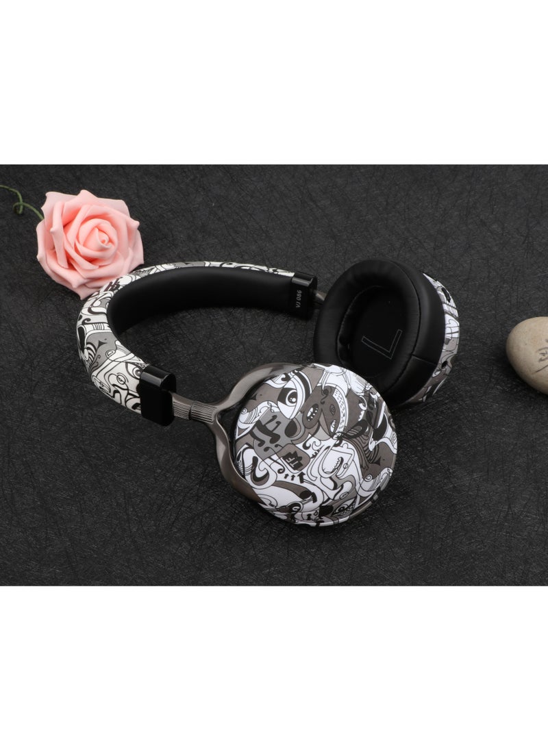 GULFLINK 500mah Headset Mobile Game Accessories Headphones Colorful Graffiti Plug-in Card Radio wireless 5.0 Black - Image 4