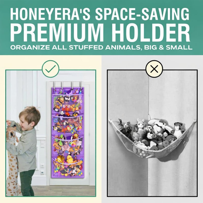 Honeyera Plush Storage (Patent Pending) - Plush Hammock Net Over Door Organizer for Stuffies, Baby Accessories, Toy/Hammock Hanging Storage Big Girls Toddler Large Bag Animals (Purple) - Image 3