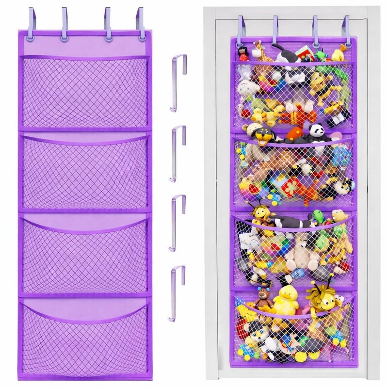 Honeyera Plush Storage (Patent Pending) - Plush Hammock Net Over Door Organizer for Stuffies, Baby Accessories, Toy/Hammock Hanging Storage Big Girls Toddler Large Bag Animals (Purple) - Image 1