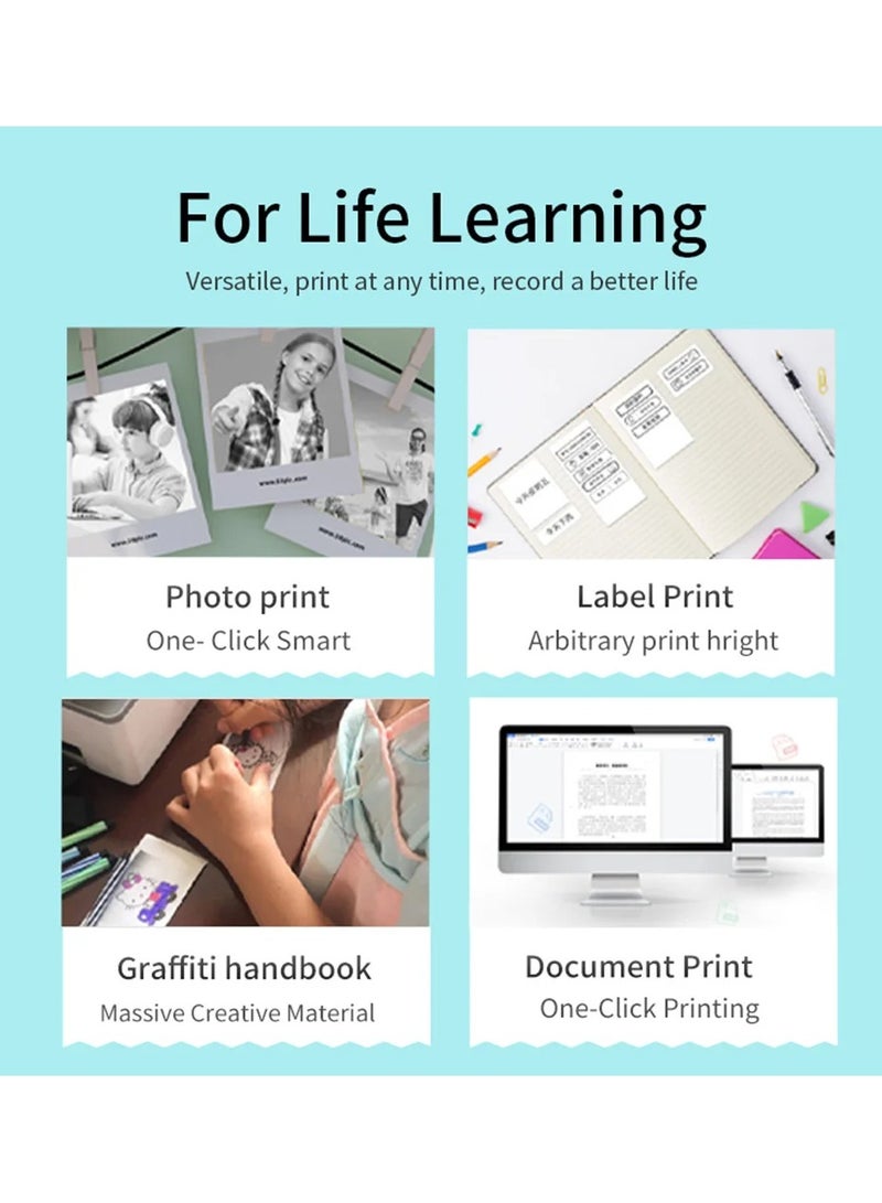 Mini Thermal Printer, Portable Label Printer with 13 Rolls of Paper, USB Rechargeable Multiuse Label Maker for Paper Printable Photos, Lists, QR Codes, Notes - Image 2