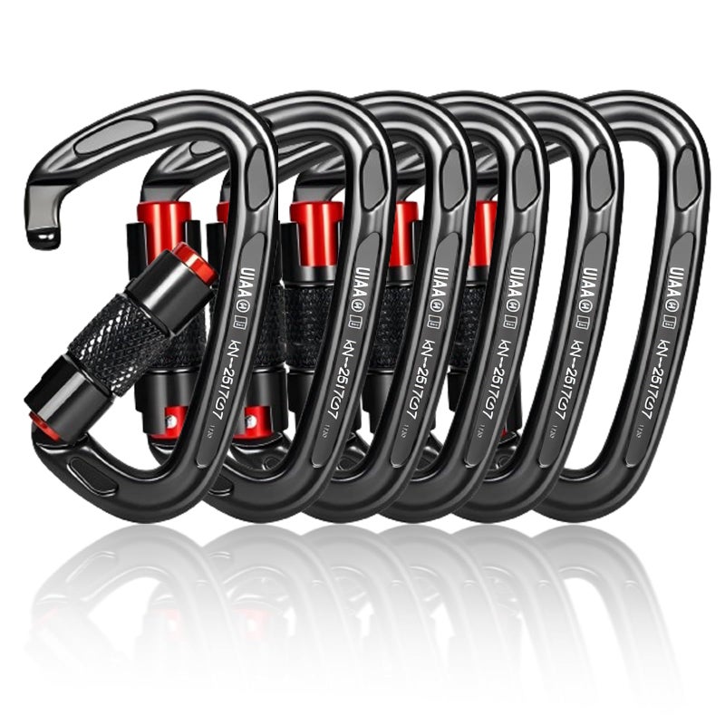 CTrowelpro UIAA Certified 25KN Carabiner Heavy Duty, Auto Locking Carabiners Clips, 6PCS Black Carabiner for Swing, pet Traction,3.93 Inch D Shaped, Large Size - Image 1