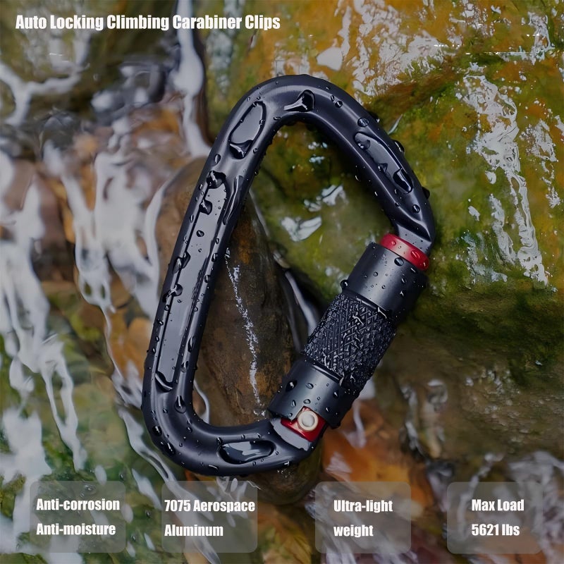 CTrowelpro UIAA Certified 25KN Carabiner Heavy Duty, Auto Locking Carabiners Clips, 6PCS Black Carabiner for Swing, pet Traction,3.93 Inch D Shaped, Large Size - Image 3