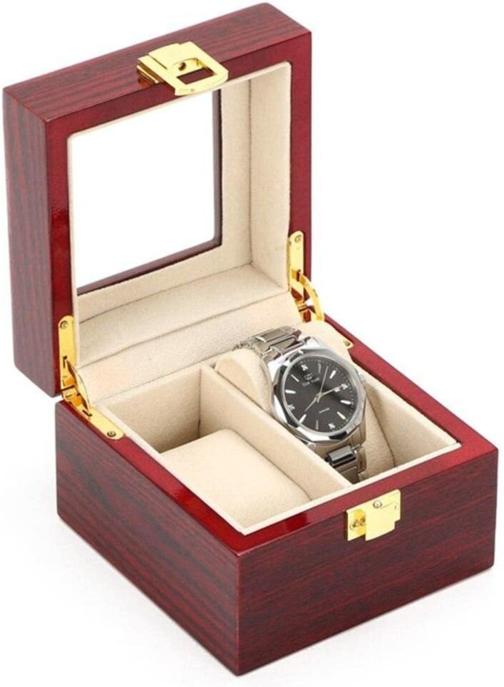 منظم صندوق الساعات من الخشب الأحمر ذو فتحتين - Image 1