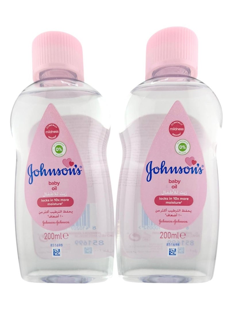 Johnson Bathrooms JOHNSONS BABY OIL LOCKS IN 10X MORE MOISTURE 200ML X PACK OF 2 - Image 1