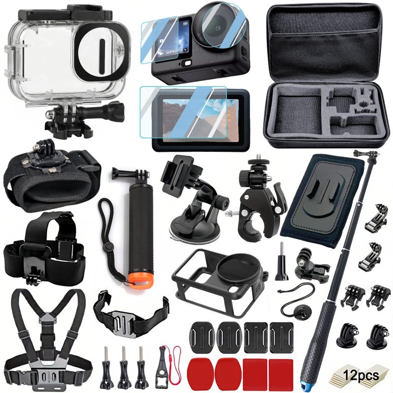 BMUUPY Accessories Kit for DJI OSMO Action 6 70m Waterproof Housing Case Tempered Glass Screen Protector Floaty Bobber Grip Large Carrying Case Mounts ChestHeadHandlebar - Image 2