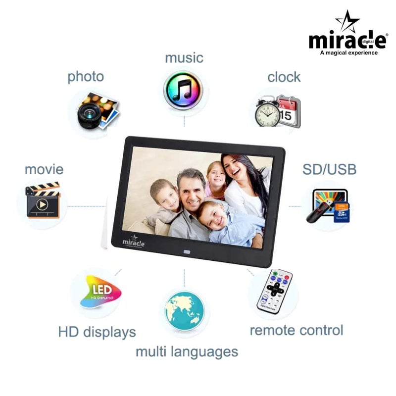 miracle digital 10'' IPS Digital Photo Frame with SlideShow & High Def Screen,USB SD Card, Remote Photos,Video & Audio Support Built in 8GB Memory & 2GB RAM 180°Wide Angle Viewing - Image 4