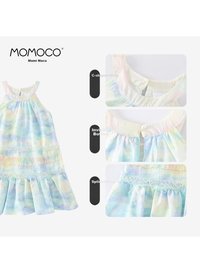 Momoco Girls' Summer Dress Children's Fashion Sleeveless Lace Princess Dress Blue 140 - Image 2