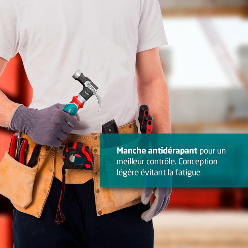 TOTAL Mini Claw Hammer - 8oz with Shock Absorbing Grip - Image 5