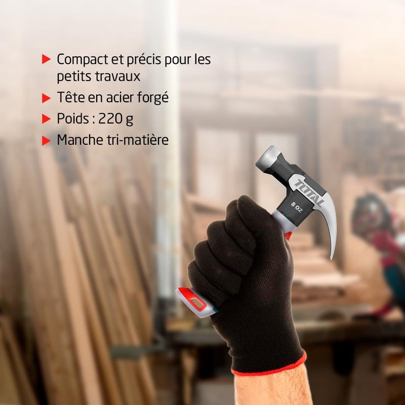 TOTAL Mini Claw Hammer - 8oz with Shock Absorbing Grip - Image 3