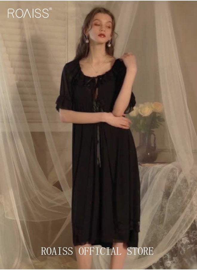 2 Piece Set Night Skirt Solid Women's Lace Pajamas with Pad V-Neck Sling Mesh Sweet Court Retro Nightdress Loungewear Soft Spring Summer Home Wearing Clothes Black - pzsku/ZE8988D002D23905A4A27Z/45/_/1737079077/665c18ce-d713-4d1f-9248-0f9b375f1e82