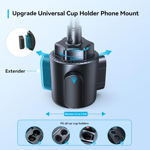 TECKNET Cup Phone Holder for Car - Adjustable Gooseneck Cup Holder Phone Holders with Air Vent Holders & Expandable Base, Cupholder Phones Mount for iPhone 17/16 Pro Max and All Cell Phones, Car Model - Image 4