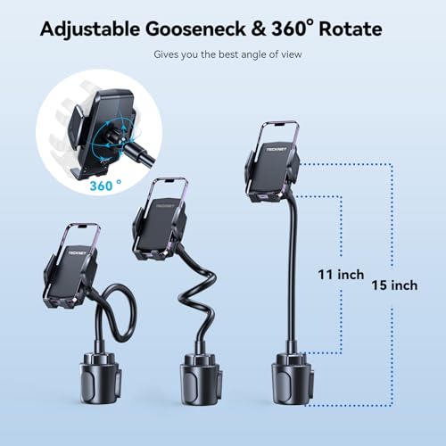 TECKNET Cup Phone Holder for Car - Adjustable Gooseneck Cup Holder Phone Holders with Air Vent Holders & Expandable Base, Cupholder Phones Mount for iPhone 17/16 Pro Max and All Cell Phones, Car Model - Image 5
