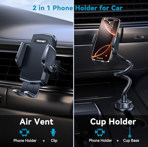 TECKNET Cup Phone Holder for Car - Adjustable Gooseneck Cup Holder Phone Holders with Air Vent Holders & Expandable Base, Cupholder Phones Mount for iPhone 17/16 Pro Max and All Cell Phones, Car Model - Image 2