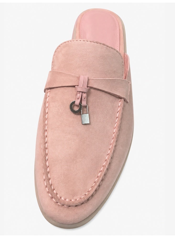 Women Flat Heel Fashion Design Mule Slides, Suede Loafers Genuine Leather Outdoor Slippers Flats Large Size 42 - Image 2