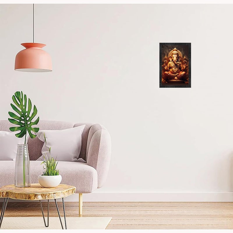 Dharvika Innovations Dharvika Innovations Premium Sparkle Lamination Ganapati Ganesh Ganesha paintings for living room with Copper Gold Frame 14x20 Inch Without Glass 23654 - Image 4