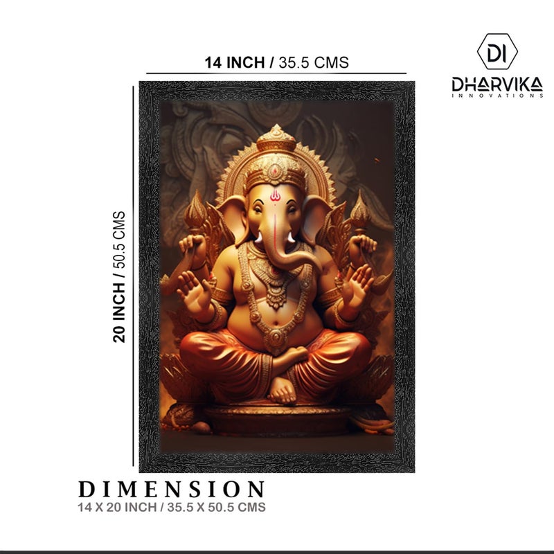 Dharvika Innovations Dharvika Innovations Premium Sparkle Lamination Ganapati Ganesh Ganesha paintings for living room with Copper Gold Frame 14x20 Inch Without Glass 23654 - Image 2