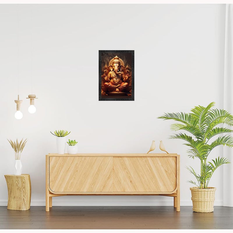 Dharvika Innovations Dharvika Innovations Premium Sparkle Lamination Ganapati Ganesh Ganesha paintings for living room with Copper Gold Frame 14x20 Inch Without Glass 23654 - Image 3