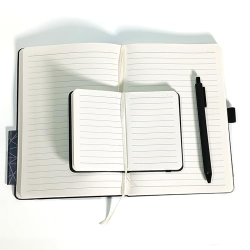 Kitabby | VIVID Notes Combo | A5 Size Hard Bound Notebook with Elastic Band & Pen Loop (Includes Pen,192 Pages-80 GSM) & A7 Pocket Size Notebook (128 Pages-70 GSM) | Natural Shade Paper | Polymer Coated Paper Cover Material – (Black) - Image 3