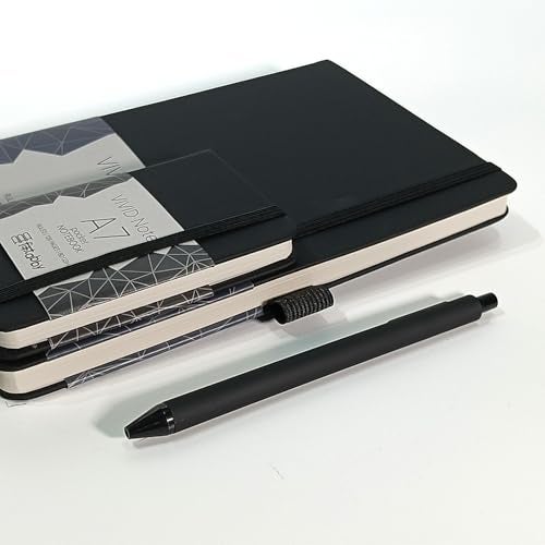 Kitabby | VIVID Notes Combo | A5 Size Hard Bound Notebook with Elastic Band & Pen Loop (Includes Pen,192 Pages-80 GSM) & A7 Pocket Size Notebook (128 Pages-70 GSM) | Natural Shade Paper | Polymer Coated Paper Cover Material – (Black) - Image 2