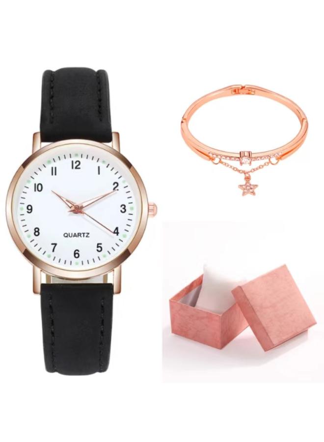 Two-piece Simple Women's Watch Digital Female Student Luminous Watch Fashion Matte Leather Casual Women's Quartz Watch