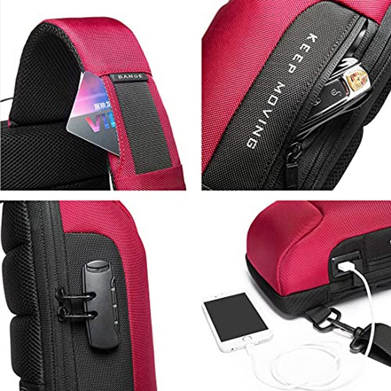 Red Lemon BANGE Multifunctional Waterproof Anti-Thief Sling Bag with USB Charging (Red) - Image 3