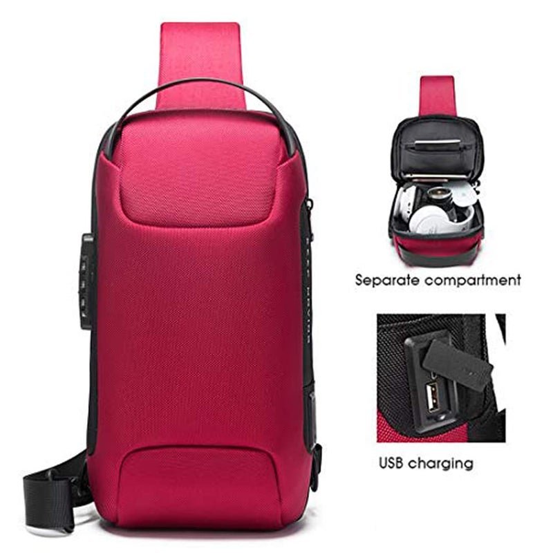 Red Lemon BANGE Multifunctional Waterproof Anti-Thief Sling Bag with USB Charging (Red) - Image 2