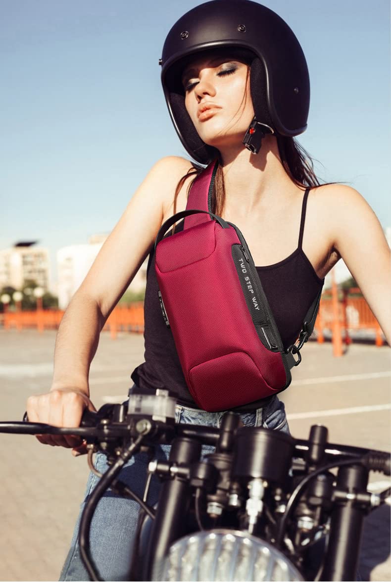 Red Lemon BANGE Multifunctional Waterproof Anti-Thief Sling Bag with USB Charging (Red) - Image 4