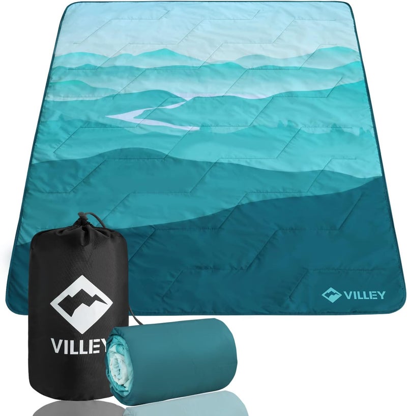 VILLEY Picnic Blanket, 3-Layer Camping Blanket 132cm x 191cm, Machine Washable, Water Repellent and Sandproof, Packable and Portable for Camping, Travel, Park, Beach and Indoor Use (Green) - Image 1