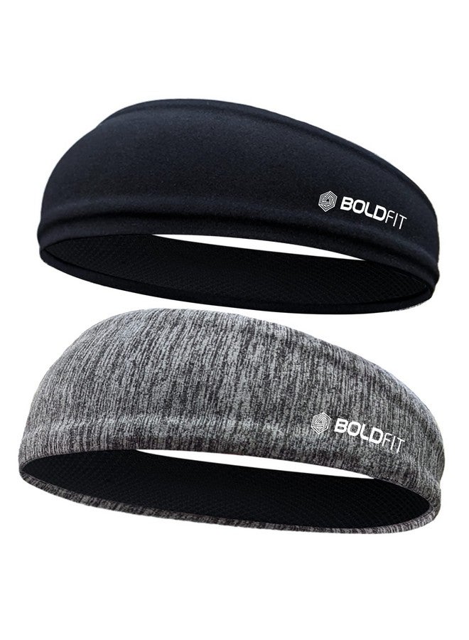 BOLDFIT Boldfit Head Band for Man Sports Head Bandana for Men & Women Gym Hair Band for Men Workout, Running - Breathable, Non-Slip & Quick Drying Head Bands for Long Hair (Set of 2 (Black, Grey Melange)) - Image 1