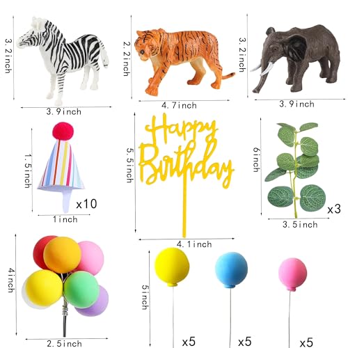 LEFUBABY Safari Animal Cake Toppers with Mini Birthday Party Hat Color Balls Cake Decorations for Jungle Wild Themed Baby Shower Birthday Party Supplies (Safari Animal) - Image 2
