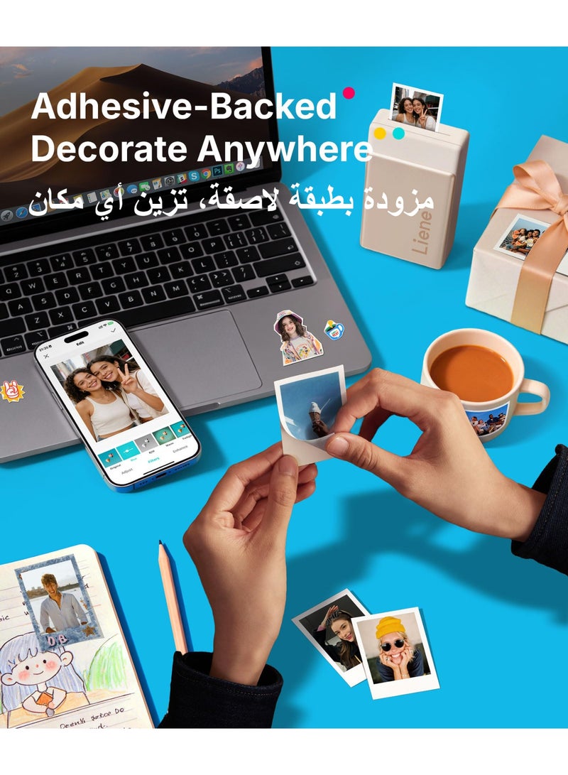 ليين طابعة الصور المحمولة Liene Pearl N200 Pro بالذكاء الاصطناعي، طابعة صور فورية صغيرة للآيفون والهواتف الذكية، طباعة حرارية بنظام الصبغ بالتسامي، صانع ملصقات بالبلوتوث، مع 50 ورقة لاصقة بحجم 2x3 و5 خراطيش، ذهبي - Image 4