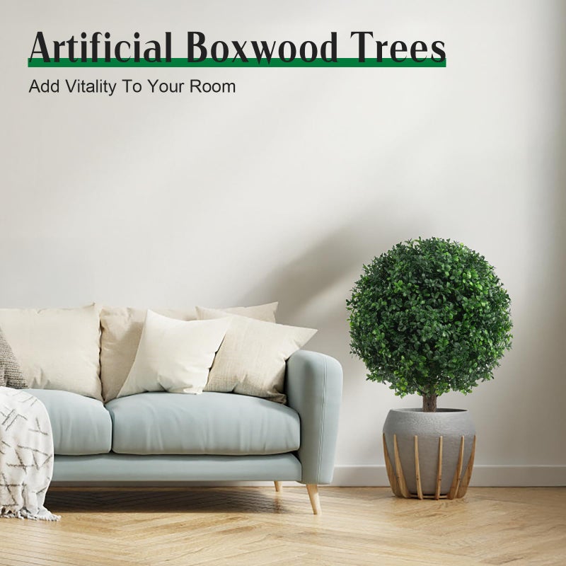 AOKIIE Set of 2 Artificial Boxwood Topiary Ball Trees for Outdoor with Ground Spike 22", UV Resistant Faux Greenery Shrubs, Fake Boxwood Plants for Indoor, Garden, Yard, Porch, Patio Decor - Image 5