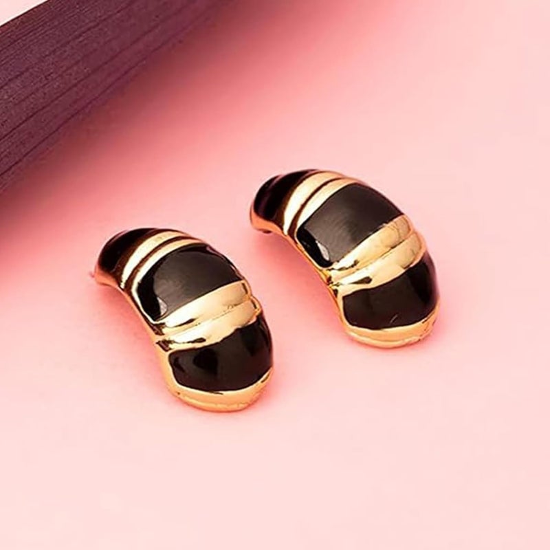 Estele 24Kt Gold Plated Fashion Black Metal Enamel Brass Stud Earrings For Women - Image 5