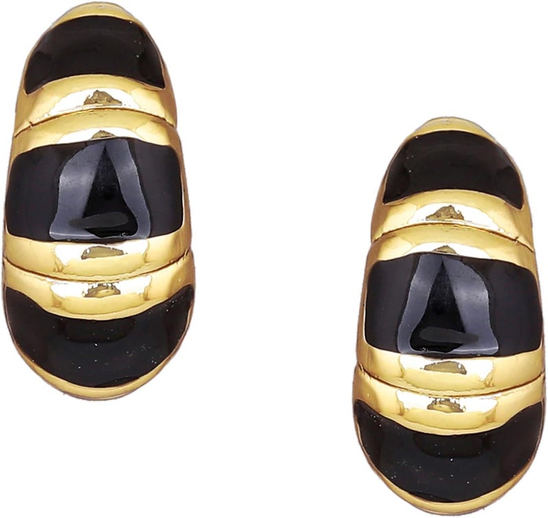 Estele 24Kt Gold Plated Fashion Black Metal Enamel Brass Stud Earrings For Women - Image 1