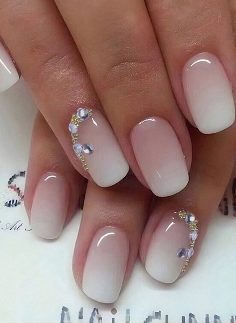 أظافر تركيب أنيقة بتصميم أومبري مع زينة كريستالية - 24 قطعة - Image 1