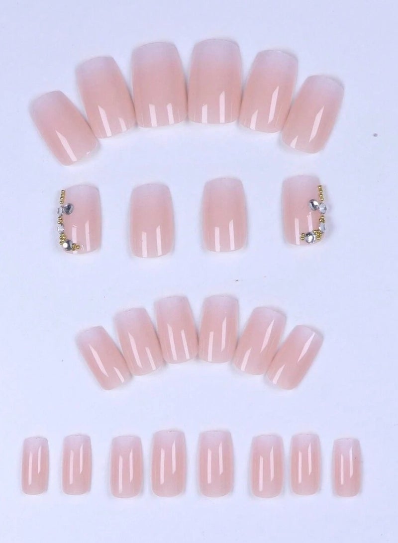 أظافر تركيب أنيقة بتصميم أومبري مع زينة كريستالية - 24 قطعة - Image 2
