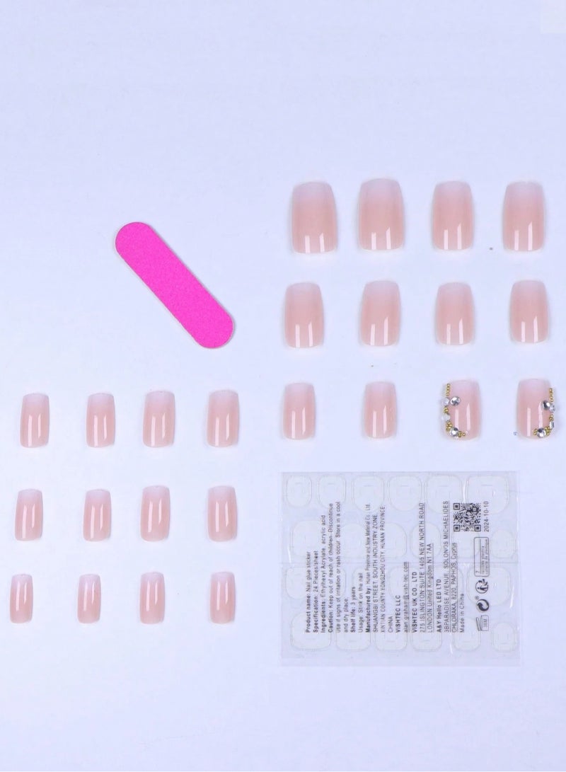 أظافر تركيب أنيقة بتصميم أومبري مع زينة كريستالية - 24 قطعة - Image 3