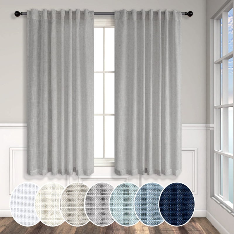 Pitalk Light Grey Curtains 45 Inch Length for Kitchen Door 2 Panels Sets Rod Pocket Back Tab Loops Flax Linen Semi Transparent Opaque Short Gray Curtains for Bathroom Small Window Bedroom Contemporary Decor - Image 2